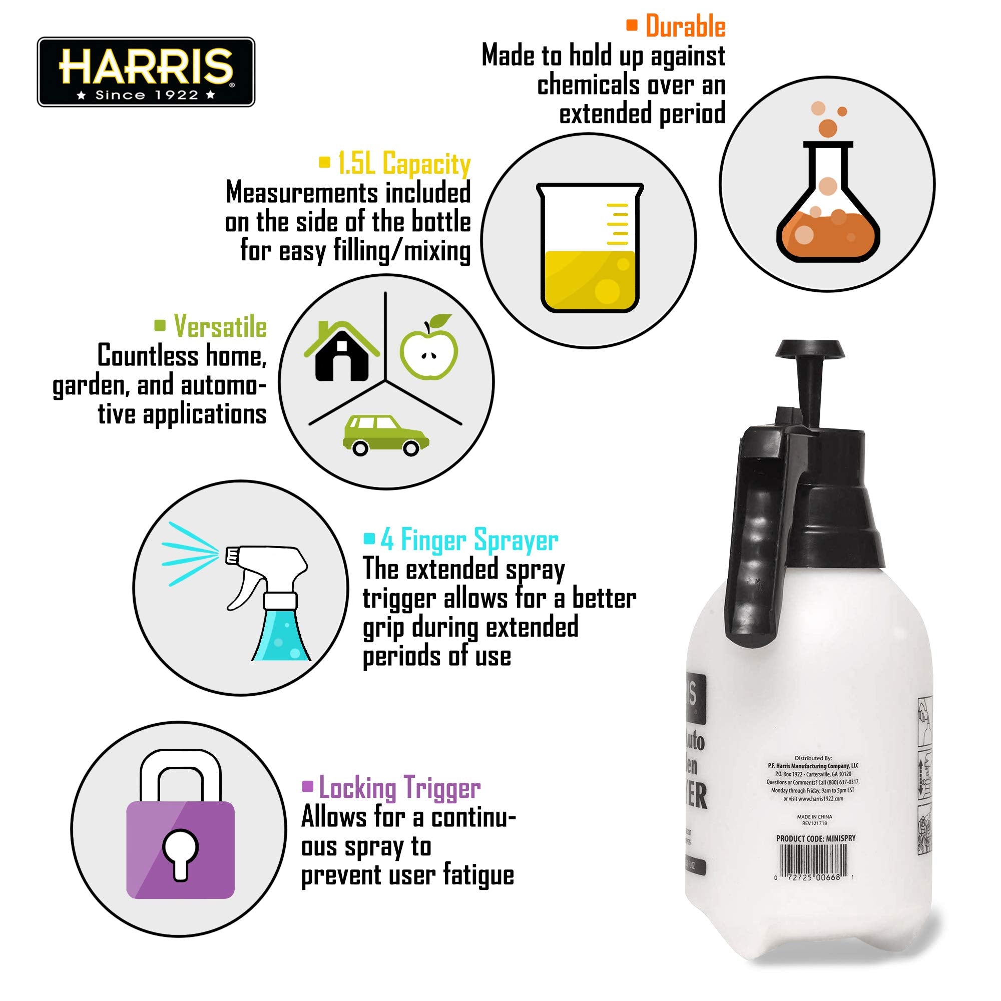 HARRIS easy-fill design with measuring marks for quick setup