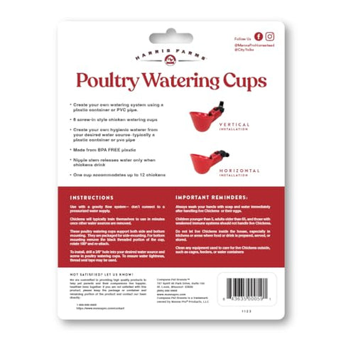 Harris Farms Water Cups during quick twist-on installation in a backyard coop