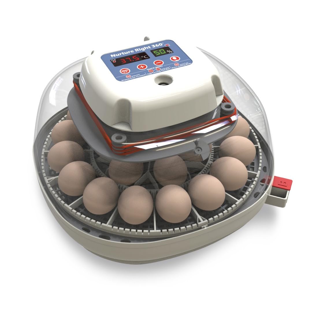 Harris Farms Nurture Right incubator with 360-degree window for easy egg monitoring.