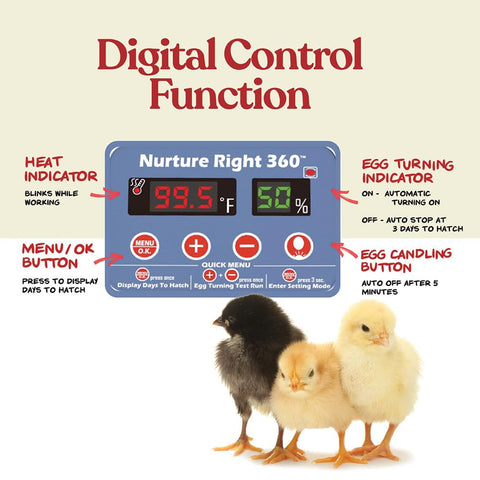 Harris Farms Nurture Right humidity display helps maintain stable incubation conditions.