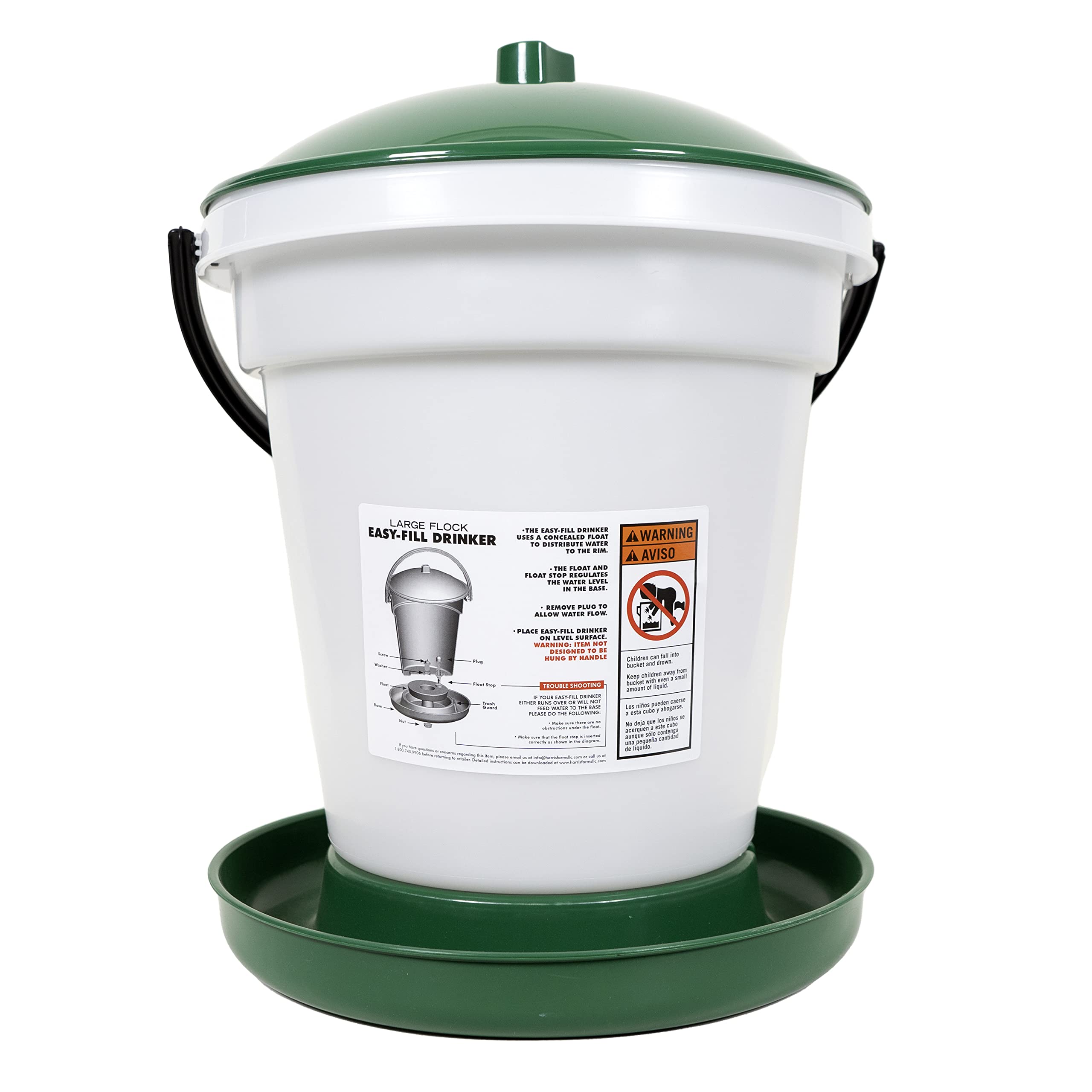 Harris Farms BPA-free plastic waterer with top-fill design for easy refills and cleaning