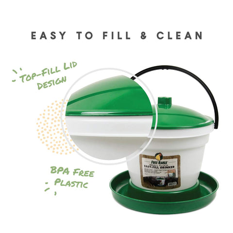 Harris Farms waterer features float valve system maintaining steady water levels