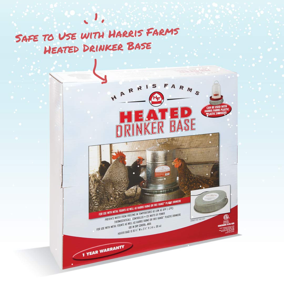 Harris Farms weather-resistant poultry waterer suitable for outdoor use year-round