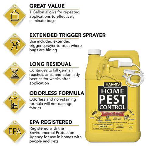 Harris Home Insect Killer odorless formula label highlights non staining indoor use