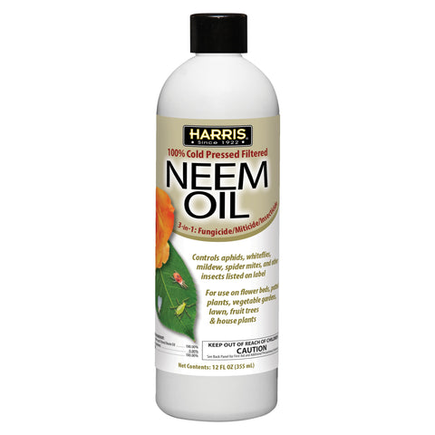 Harris neem oil concentrate in an amber bottle for indoor and outdoor care.