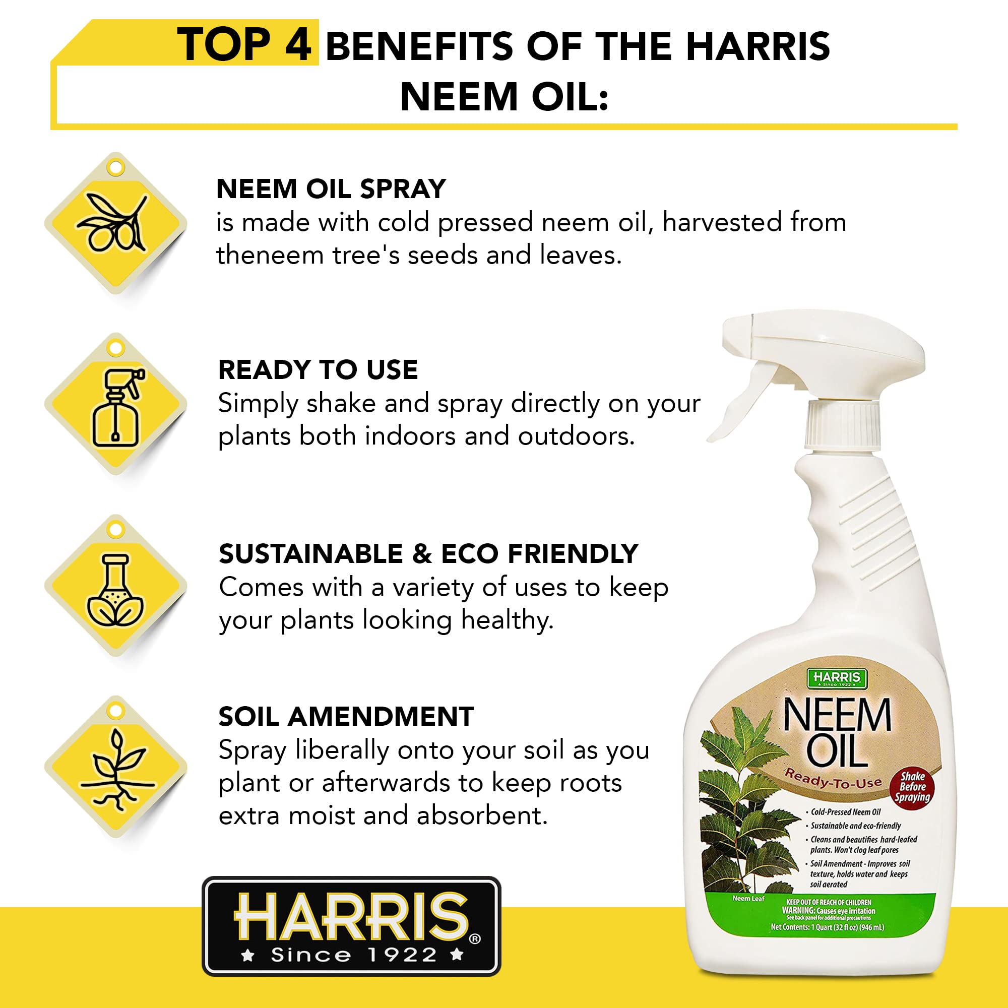 HARRIS Neem Oil Spray provides even leaf coverage with quick spray.