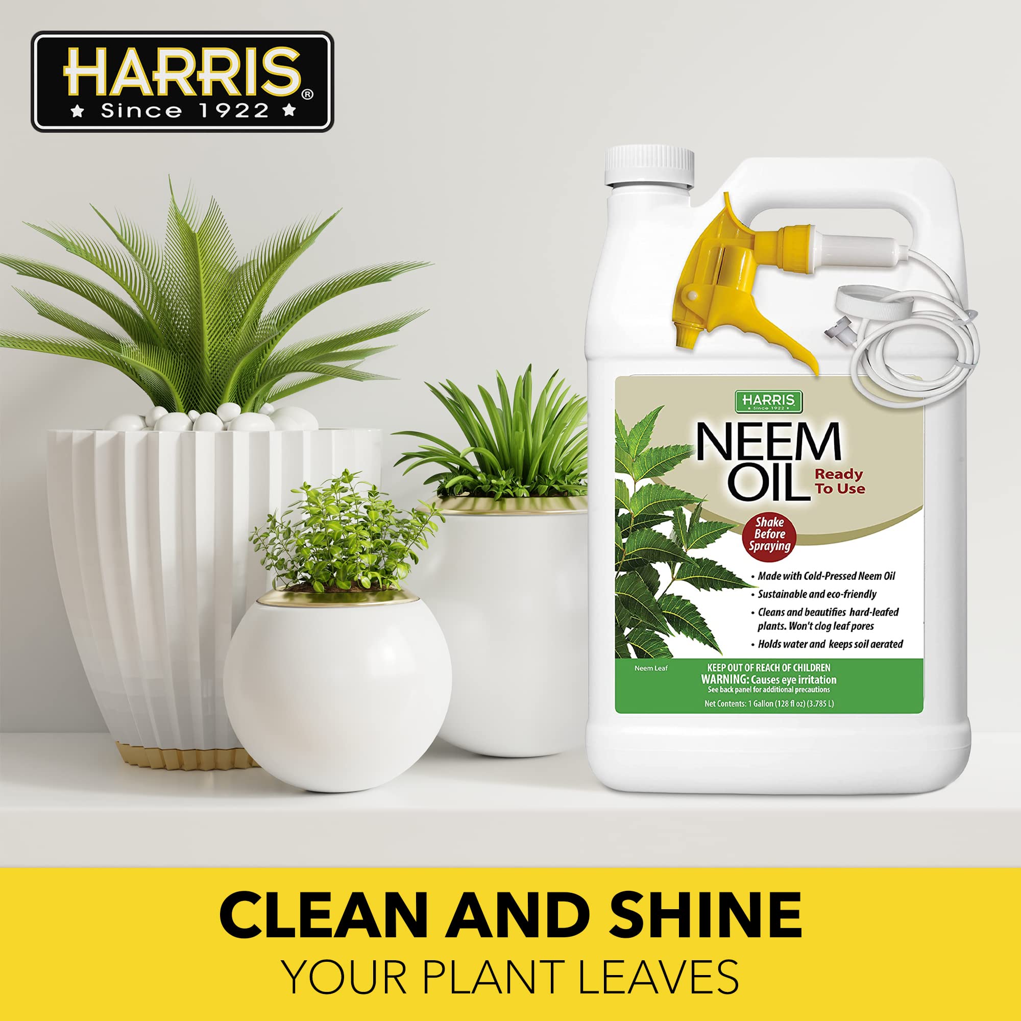 Eco-friendly emulsifier shown with HARRIS Neem Oil Spray