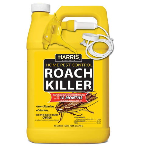 HARRIS Roach Killer gallon bottle highlighting long-lasting pest control for repeated applications.