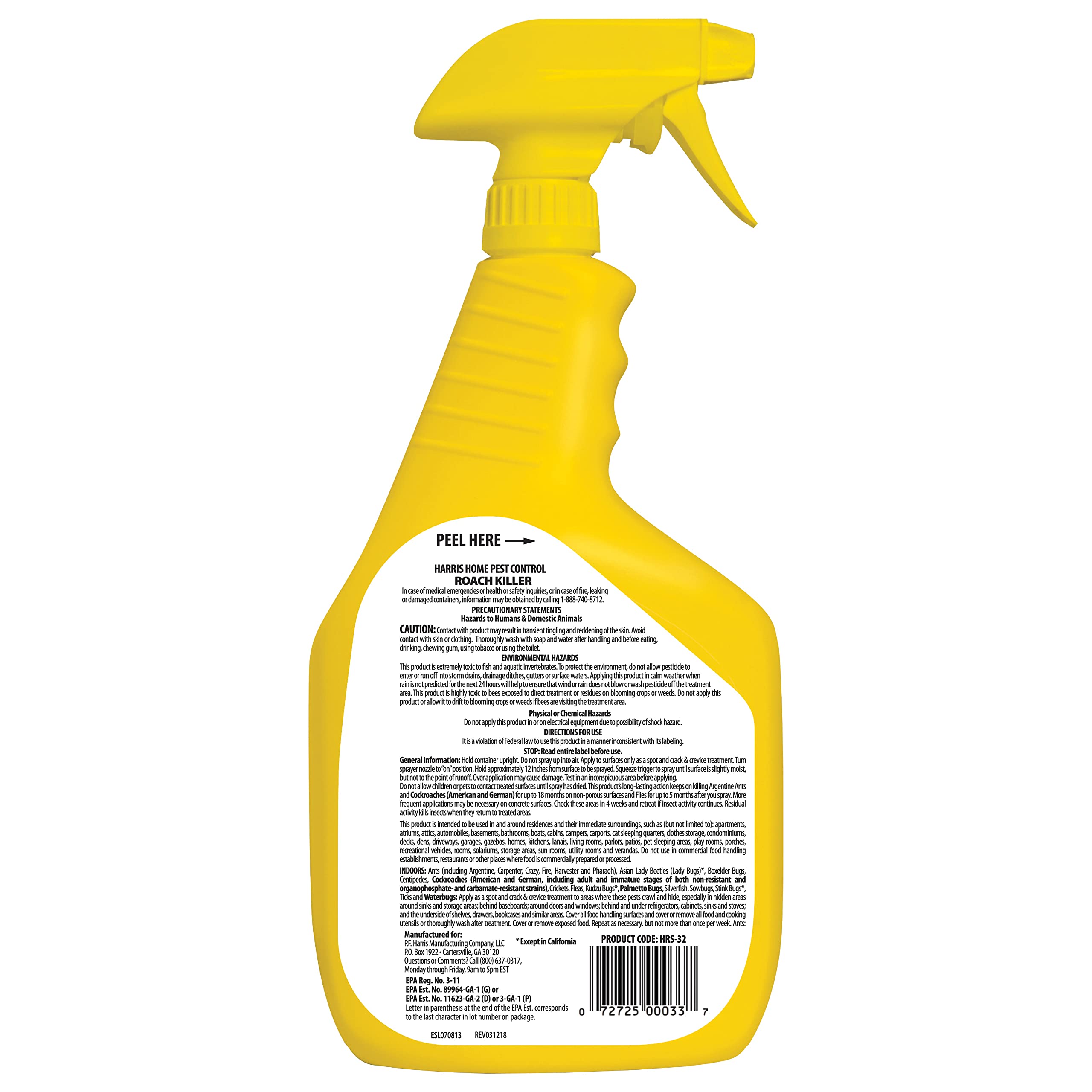 Harris Roach Killer trigger sprayer enables precise treatment of roach hiding spots.