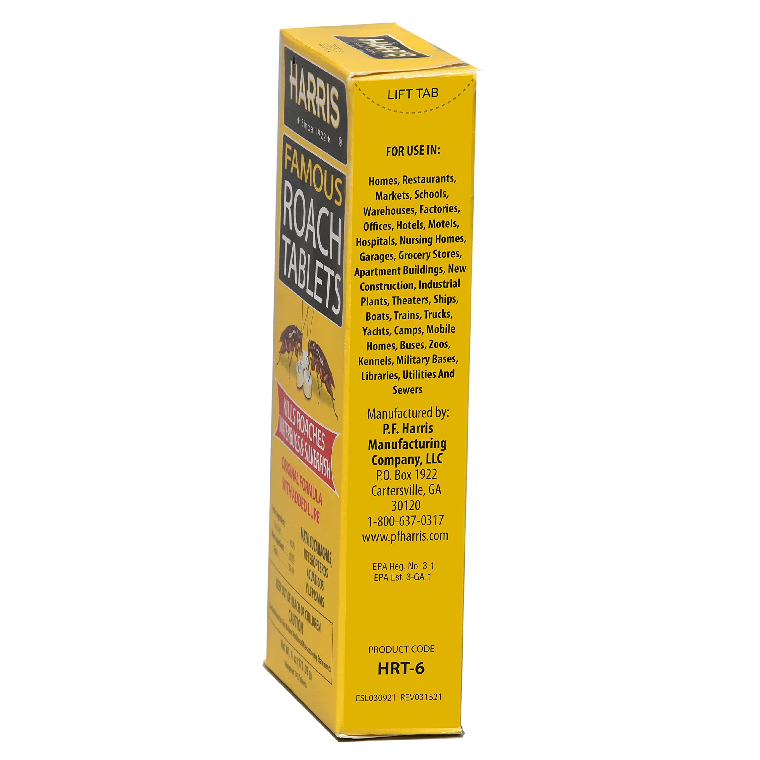 Harris Roach Tablets close-up highlighting boric acid and lure components.