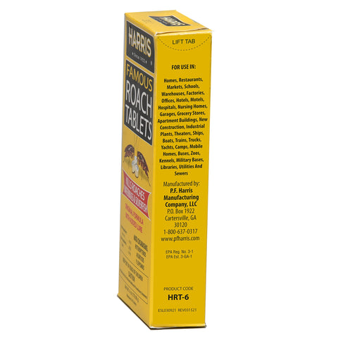 Harris Roach Tablets close-up highlighting boric acid and lure components.
