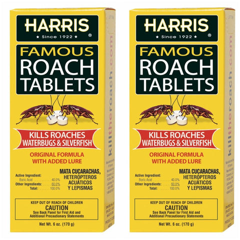Harris Roach Tablets lure close-up showing boric acid formula for targeted attraction in kitchens and cabinets.