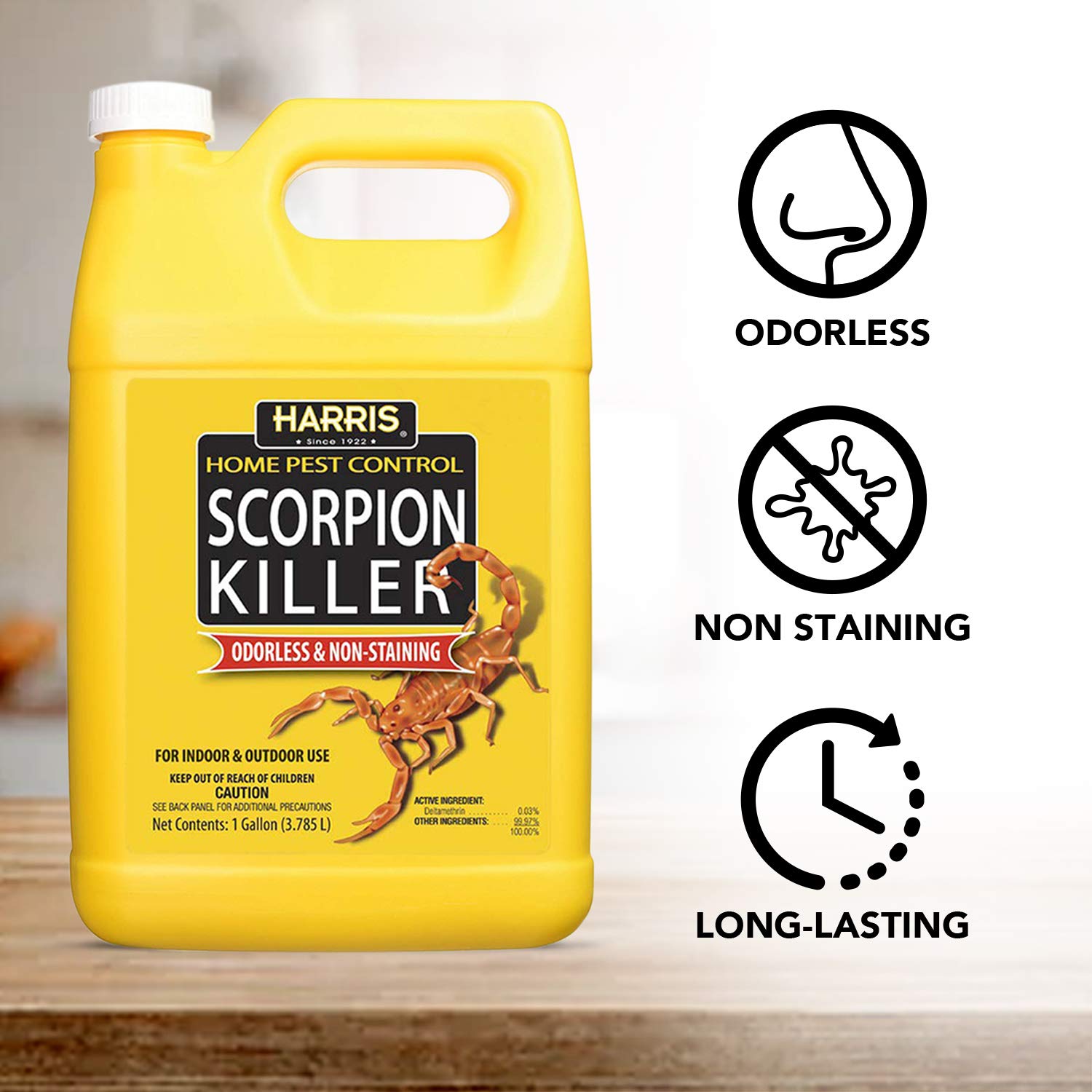 HARRIS Scorpion Killer odorless formula preserves fabrics during treatment.