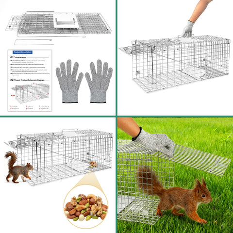 HARVANCO Humane Live Trap safe handling with included gloves.