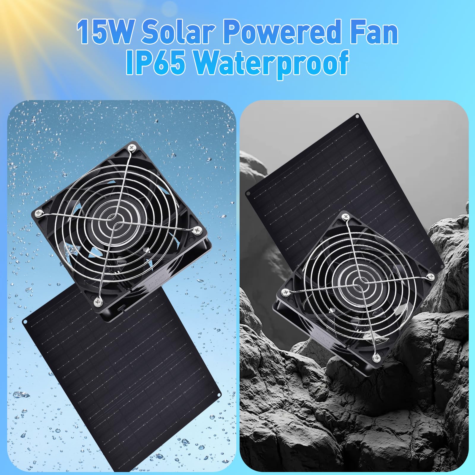 HASDSAGY 15W solar panel exterior powering efficient airflow in a shed