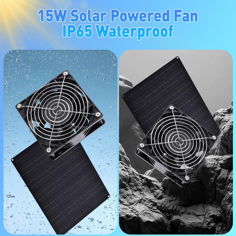 HASDSAGY 15W solar panel exterior powering efficient airflow in a shed