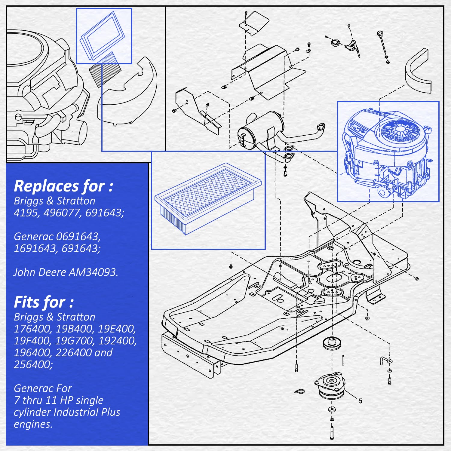 HASME air filter cartridge for Generac 0691643 preserves clean intake for reliable operation