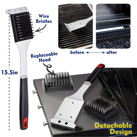 Hands attaching replacement head to HaSteeL grill brush with screws