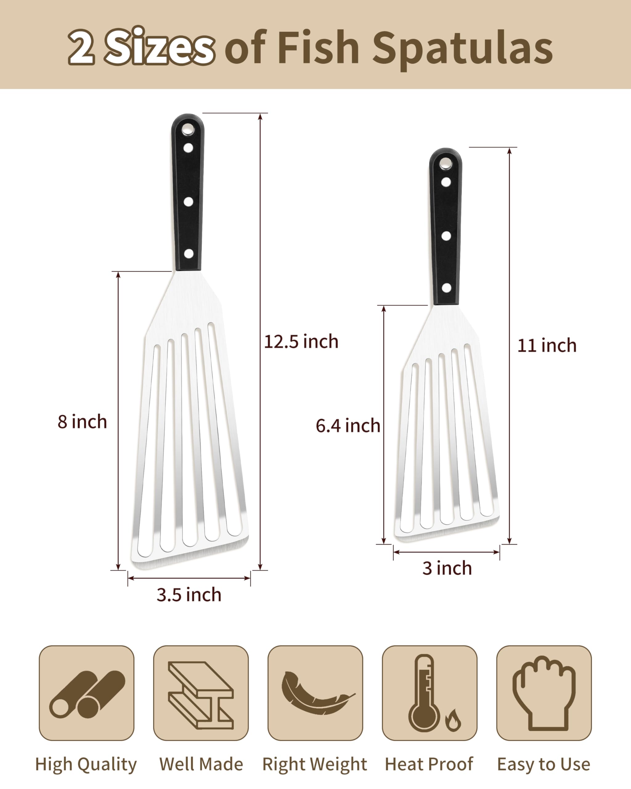 HaSteeL fish spatula 11-inch small for precise flipping in tight pans.