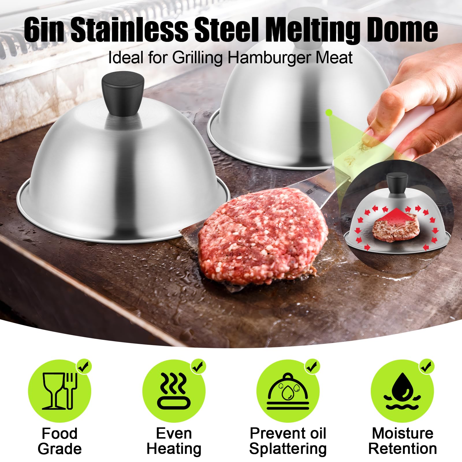 HaSteeL 6-inch lid placed on a hibachi or teppanyaki for controlled melting