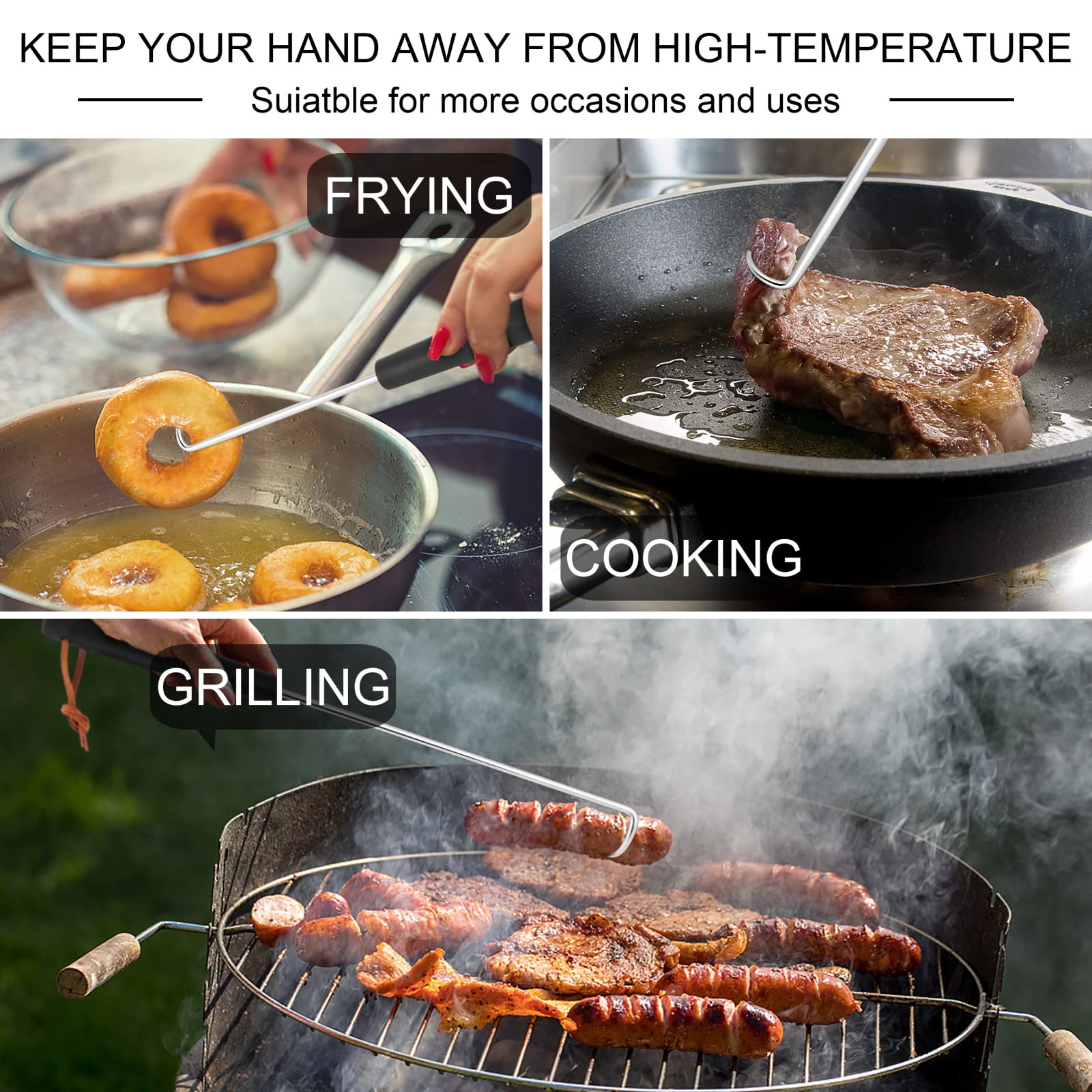 HaSteeL flipper hook design grips large meats without slipping.