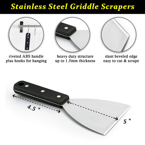 HaSteeL stainless steel scraper highlights durable 1.5mm material for tough cleaning.