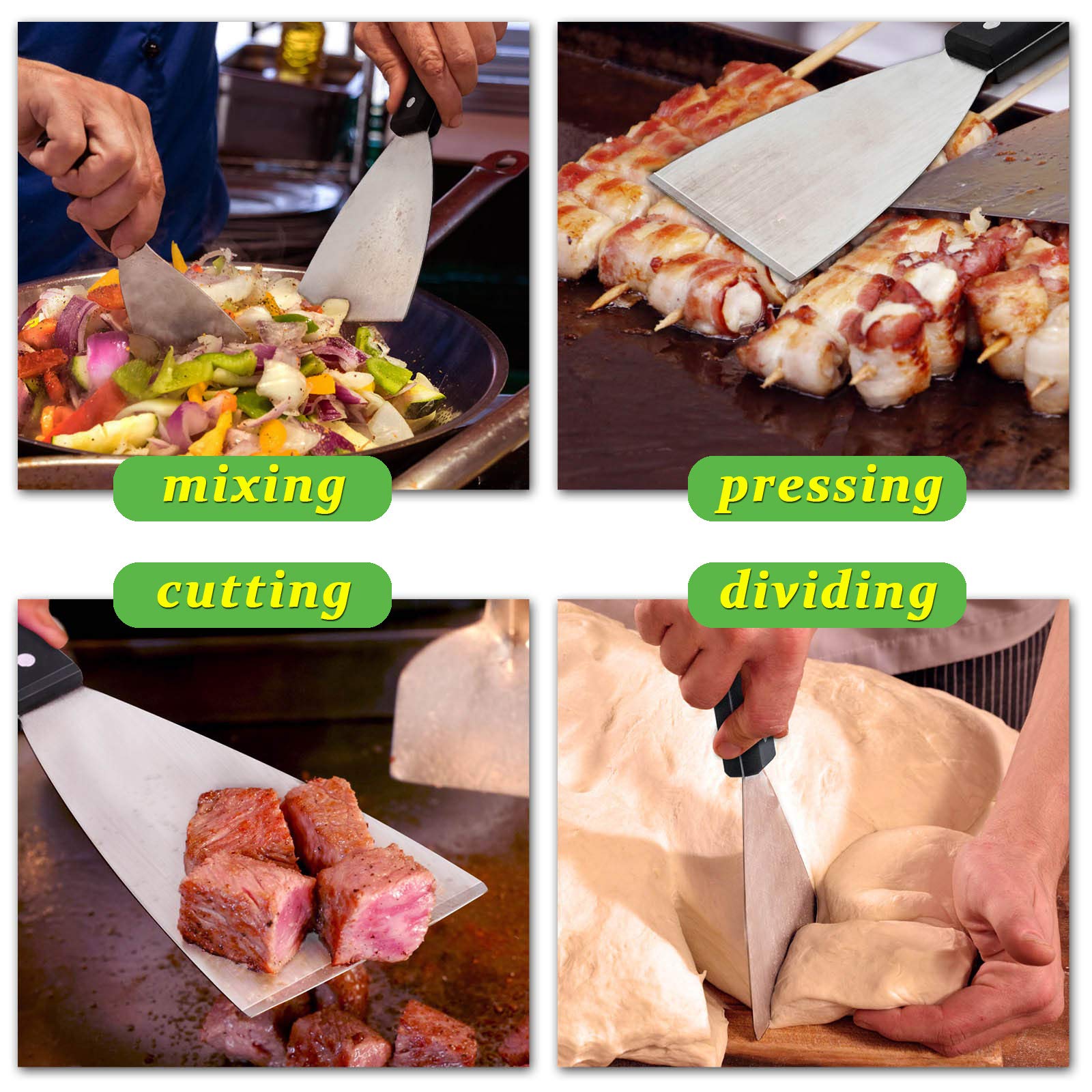 HaSteeL griddle scraper ideal for teppanyaki and flat top grills outdoors.