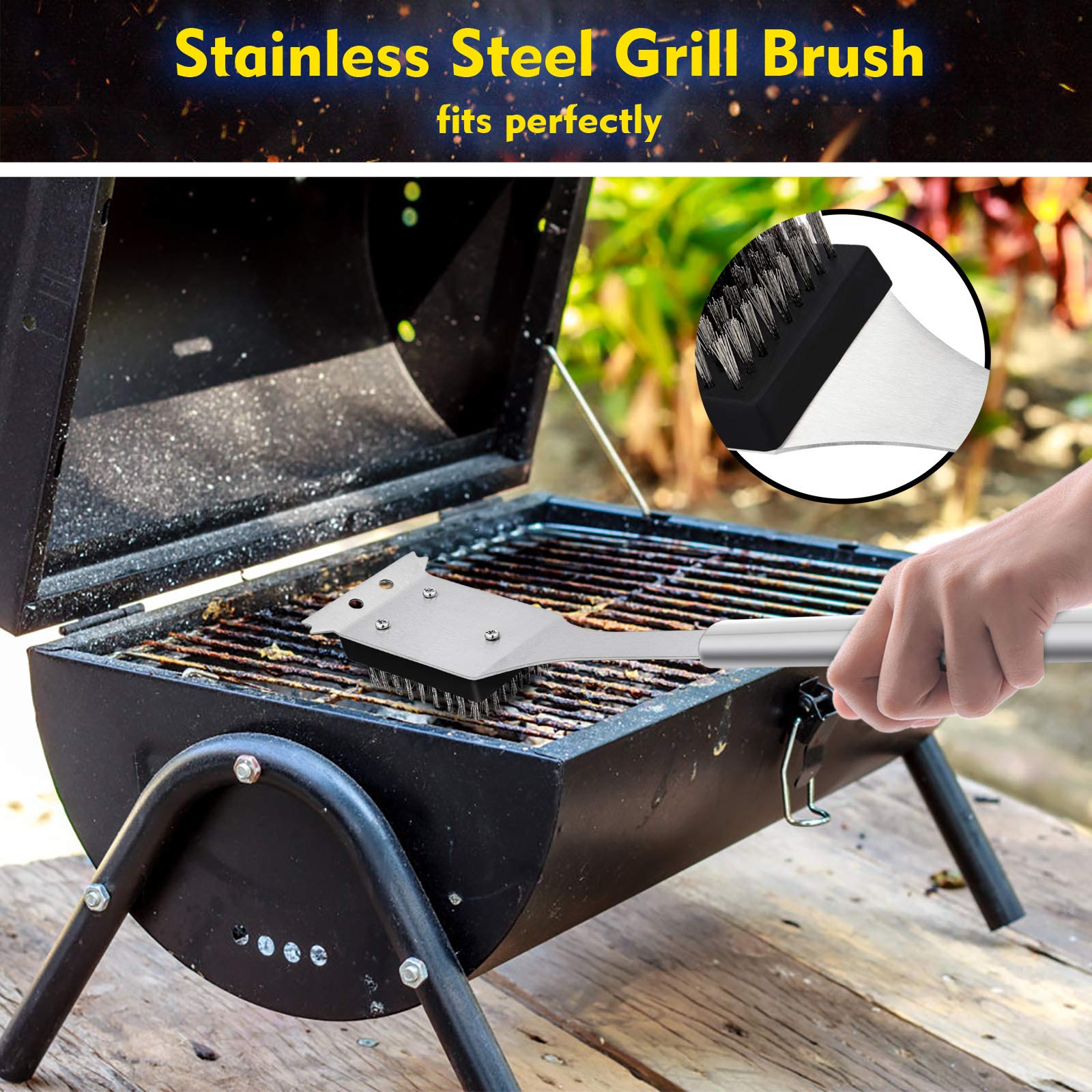 Replacement heads in action cleaning a grill surface
