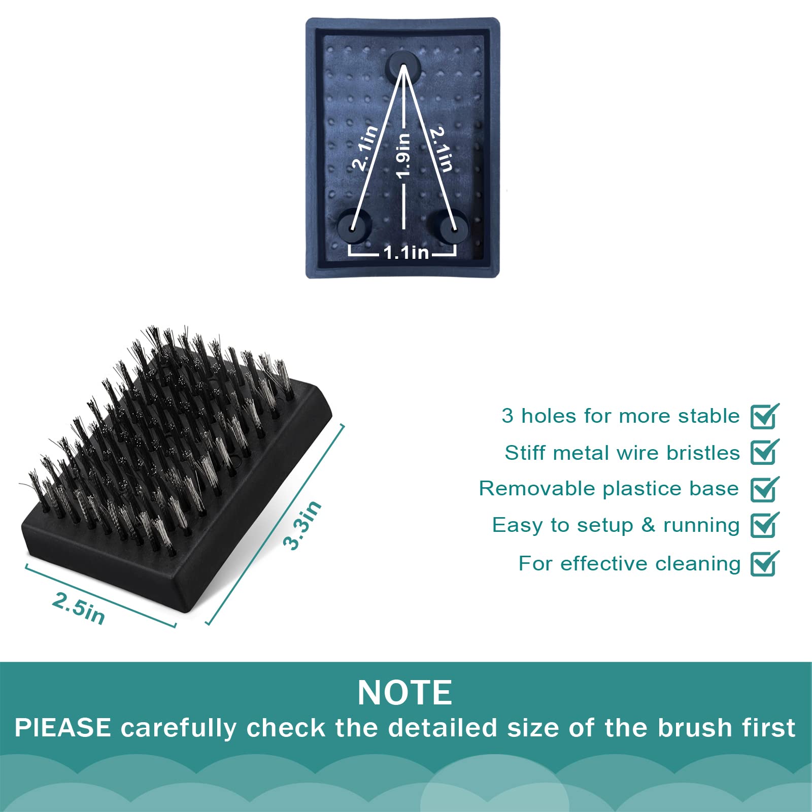 Replacement head showing bristles designed to stay in place for durable cleaning