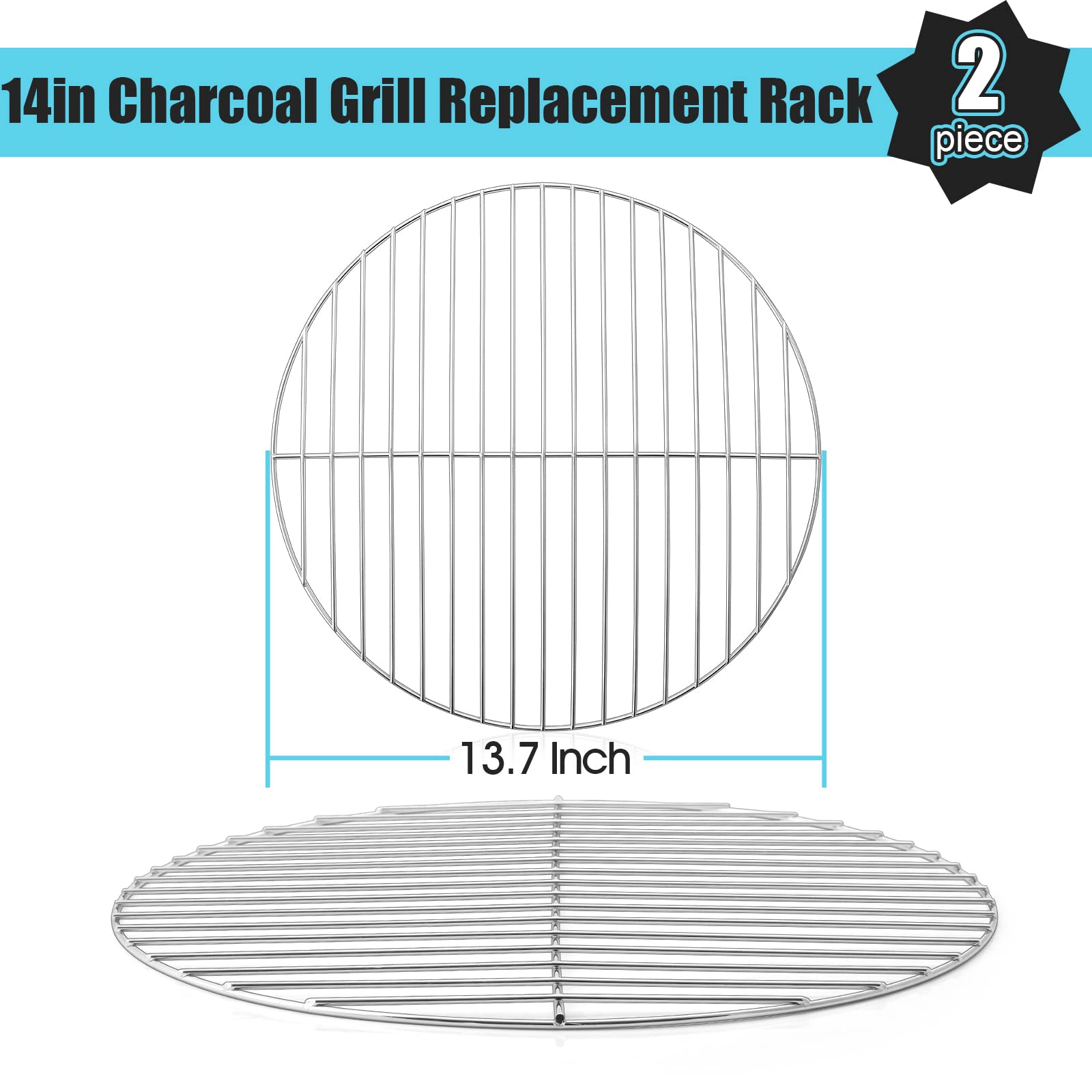 HaSteeL round chromed grate with smooth wires for easy cleanup and less sticking.