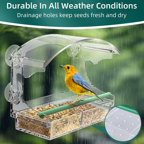 Hasuber textured perching pole provides natural branch-like comfort for visiting birds.