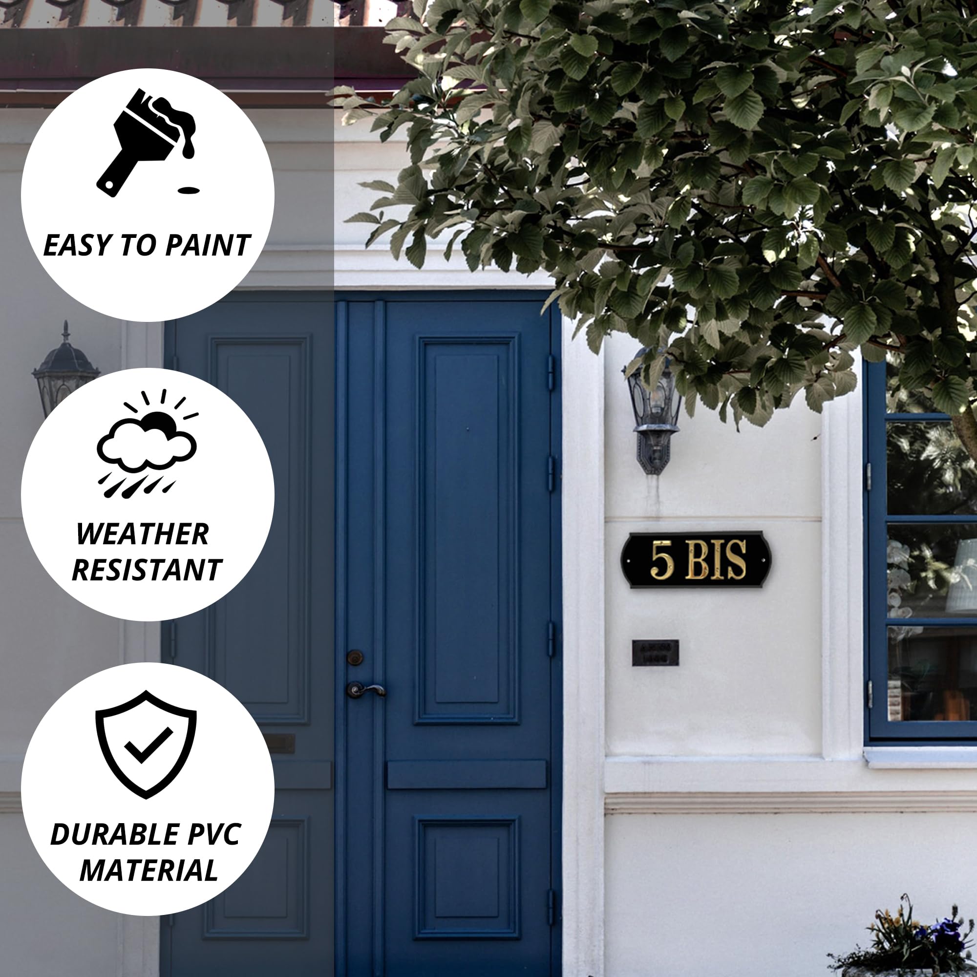 HASWARE white block plaque shows 4-5 inch numbers for flexible DIY installation.