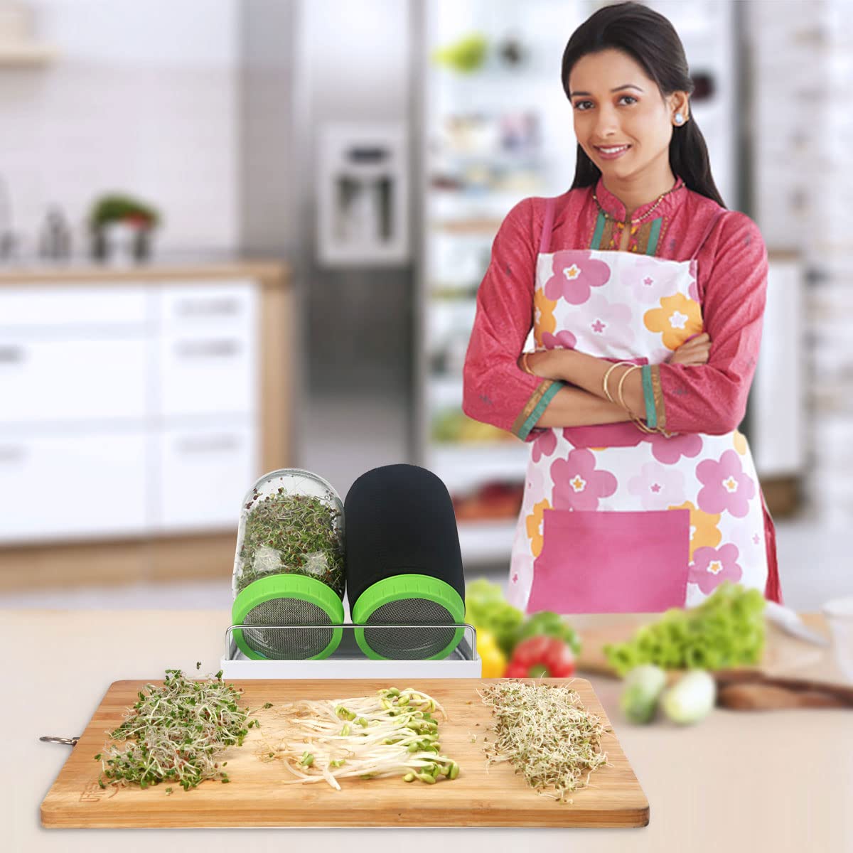 Haswe sprouts collection: broccoli, alfalfa, mung beans at home