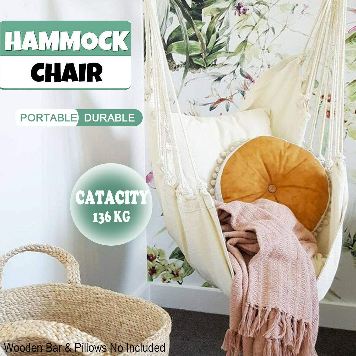 Hatisan hammock chair green rope attachment details for sturdy support