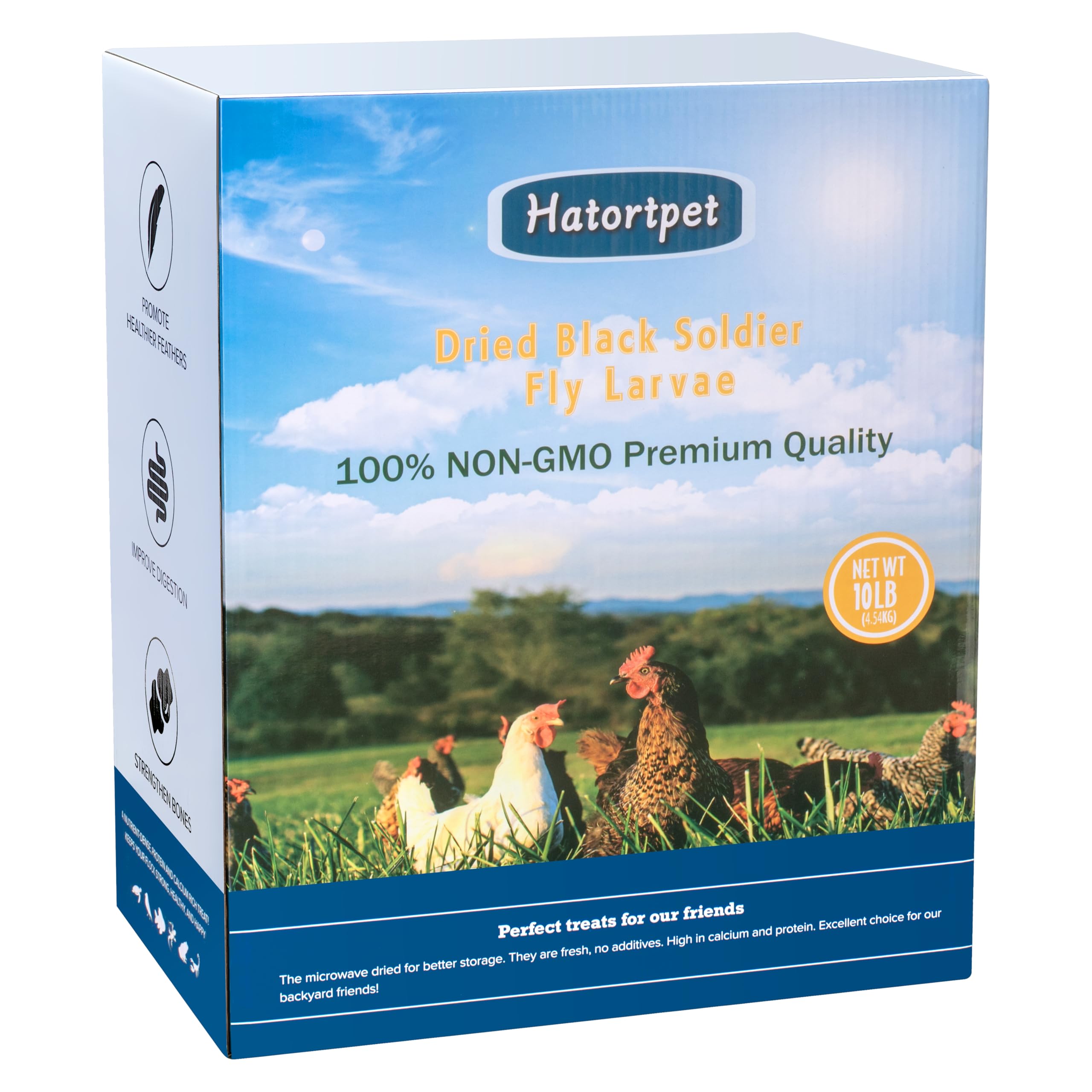 Hatortpet dried BSF larvae in bag offering a protein boost for poultry and birds.