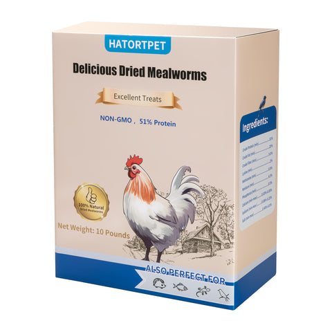 Hatortpet dried mealworms in a 10lb bag providing convenient protein for flocks
