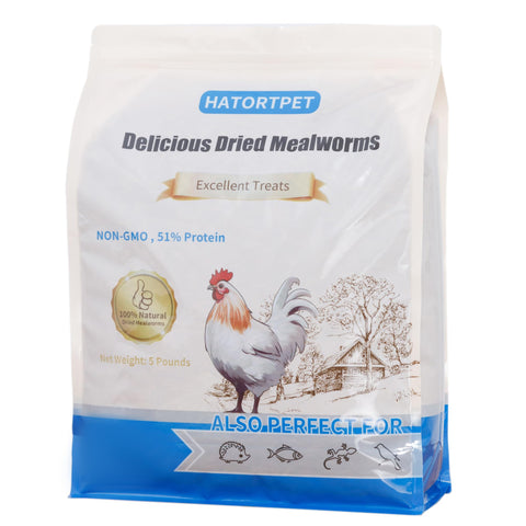 Hatortpet dried mealworms 5lb bag front view for protein-rich chicken feed.