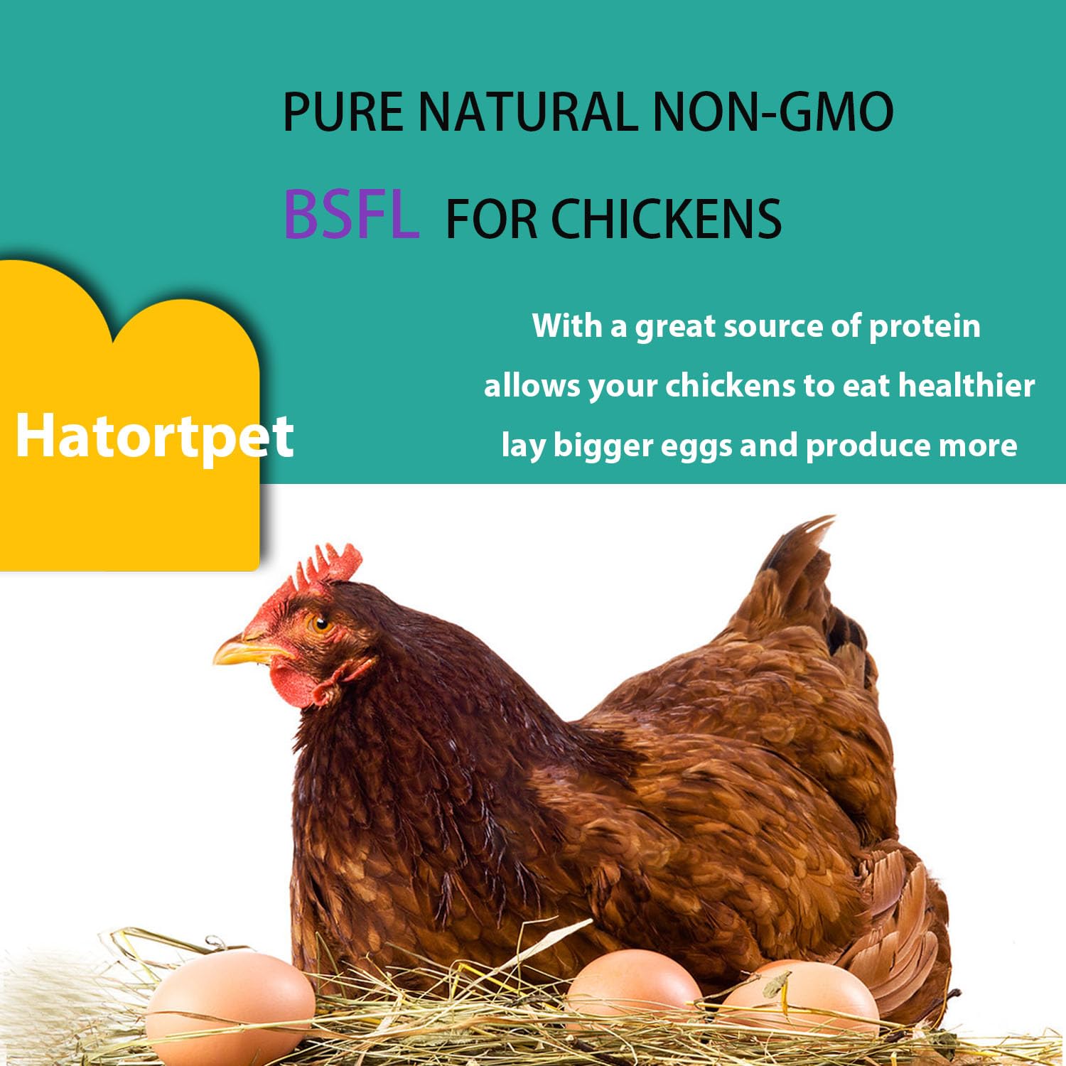 Nutrition label highlights high protein and calcium for farm birds.