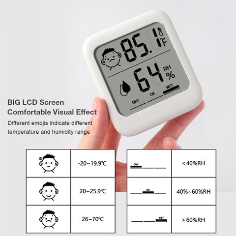 Compact white design that fits any room while tracking temperature and humidity