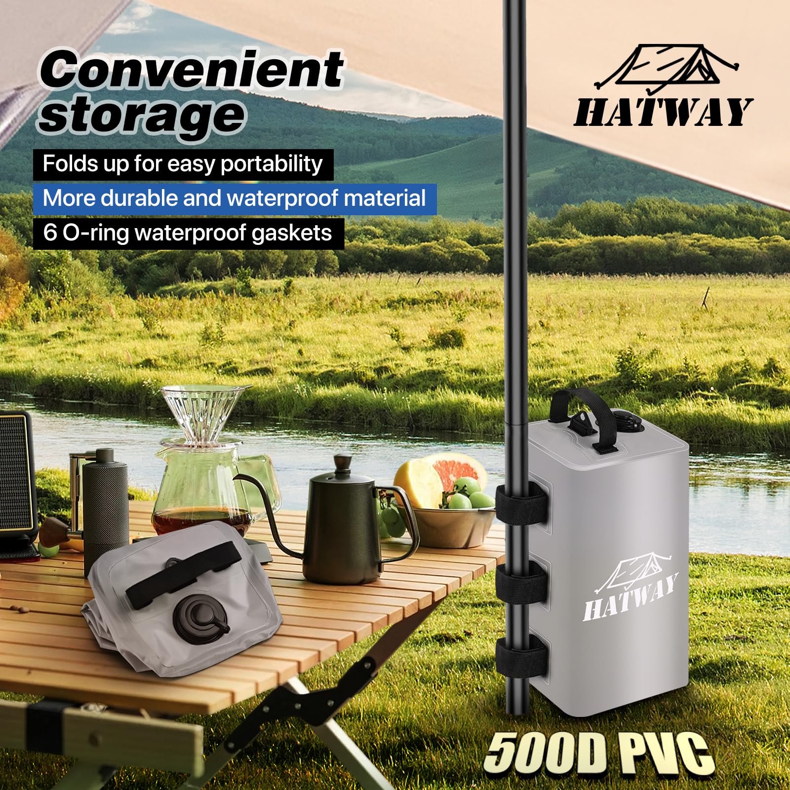 Hatway square-design water weight bag improves stability and packing efficiency.