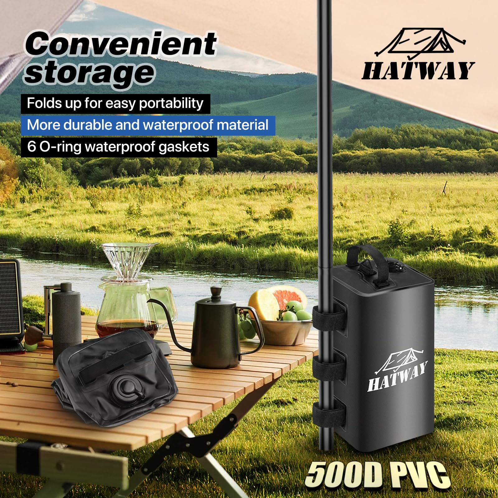 Hatway water weight bag hook-and-loop strap for quick canopy leg attachment.