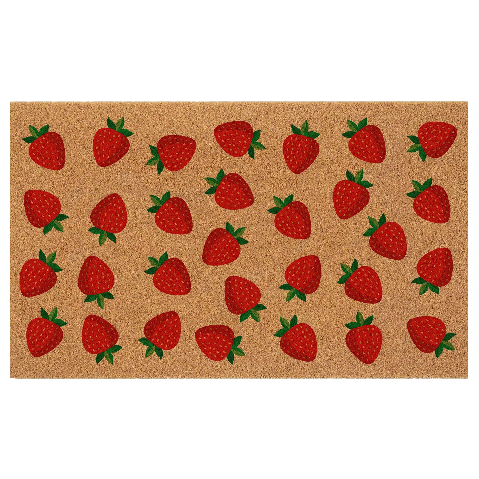Haukea strawberry door mat front view with welcoming pattern and outdoor-ready design