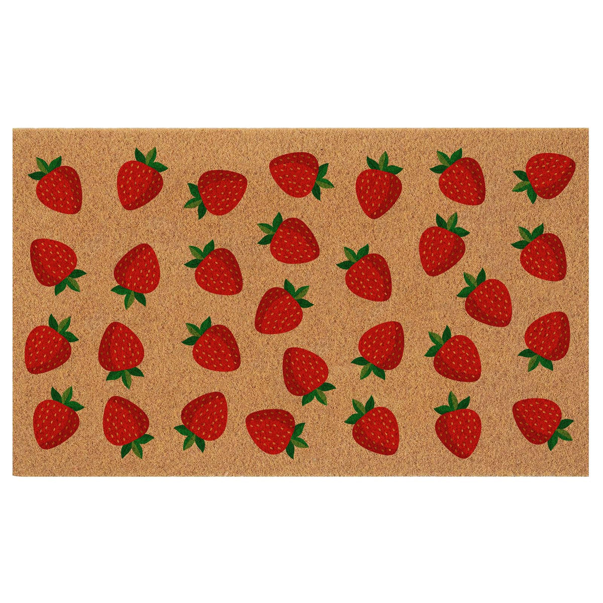 Haukea strawberry door mat front view with welcoming pattern and outdoor-ready design
