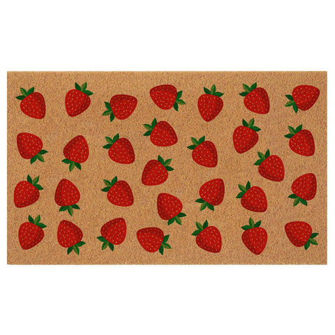 Haukea strawberry door mat front view with welcoming pattern and outdoor-ready design