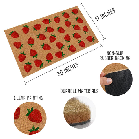 Haukea strawberry door mat close-up reveals faux coir texture easy to clean