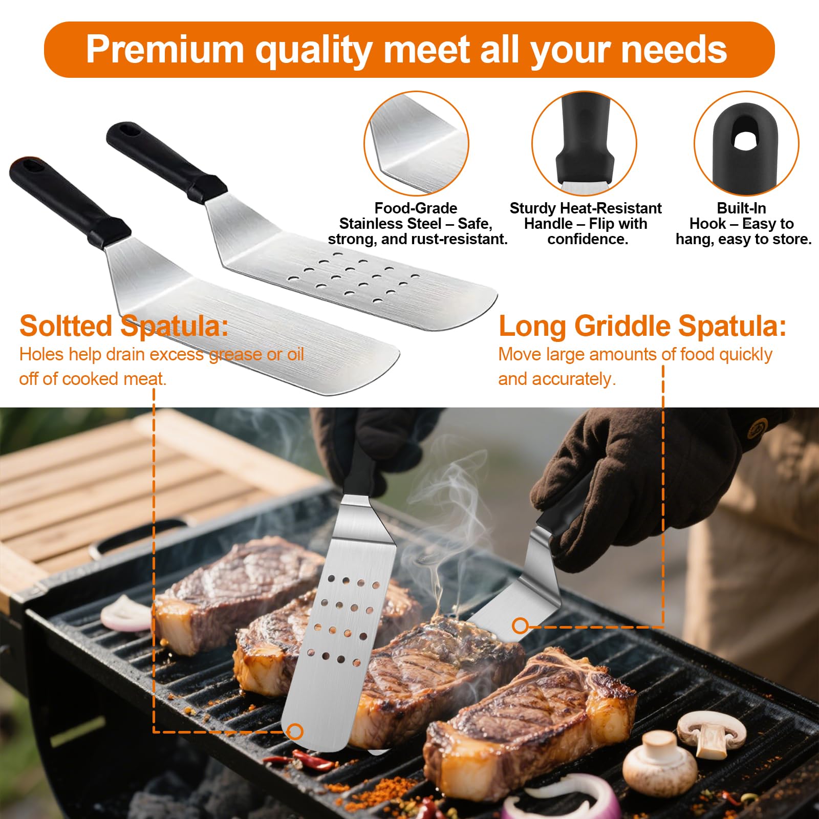 Haultery slotted spatula and burger turner for precise grilling and even searing