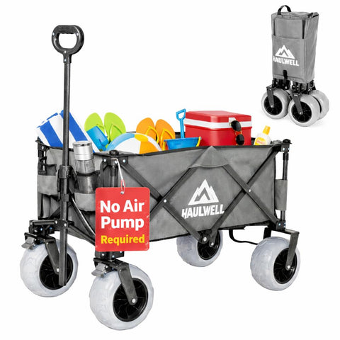 HAULWELL Beach Wagon with big wheels handles sand easily for gear.