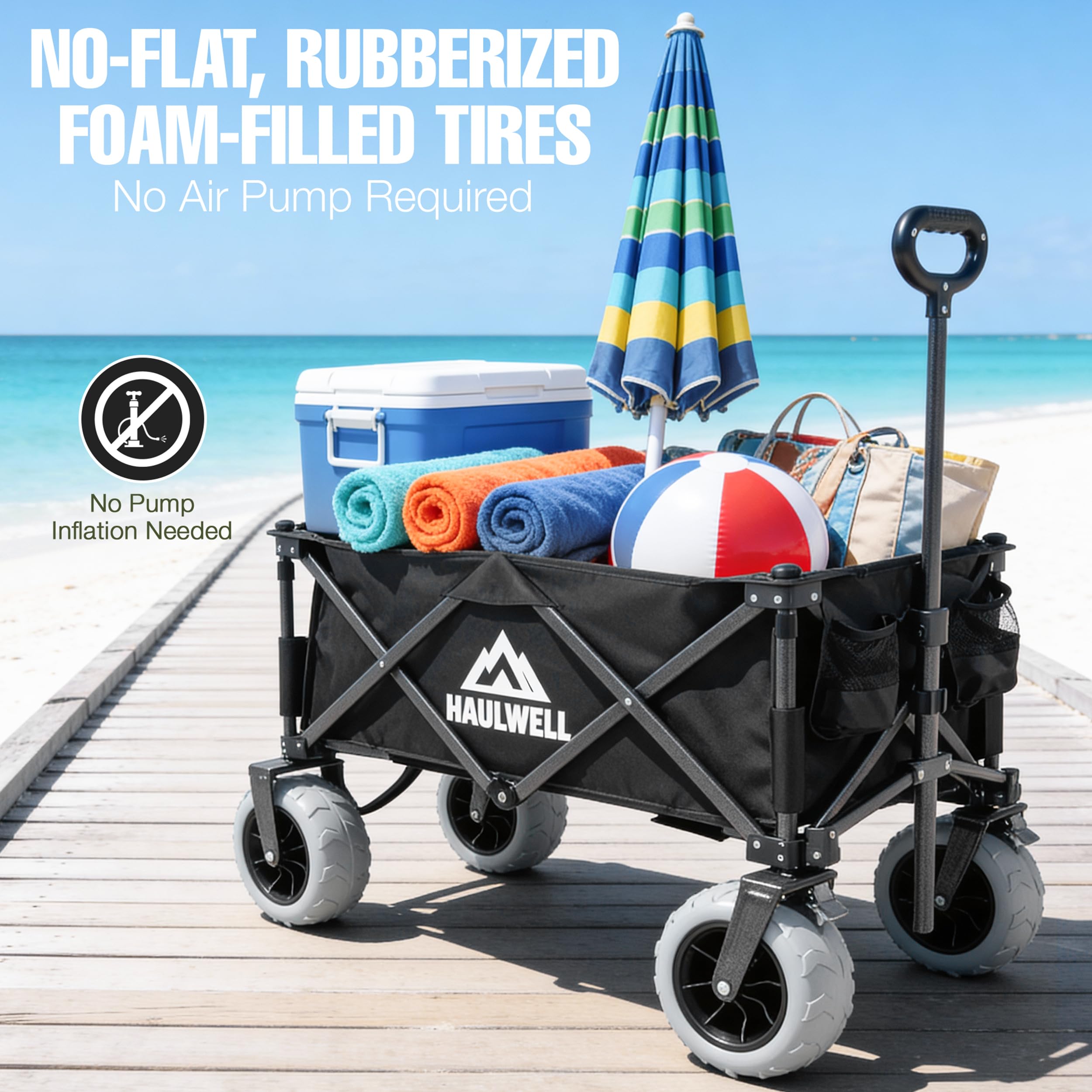 Haulwell heavy-duty wagon with powder-coated frame for durable outdoor use.