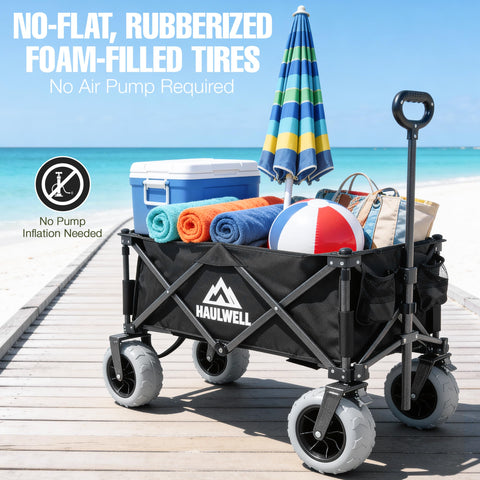 Haulwell heavy-duty wagon with powder-coated frame for durable outdoor use.