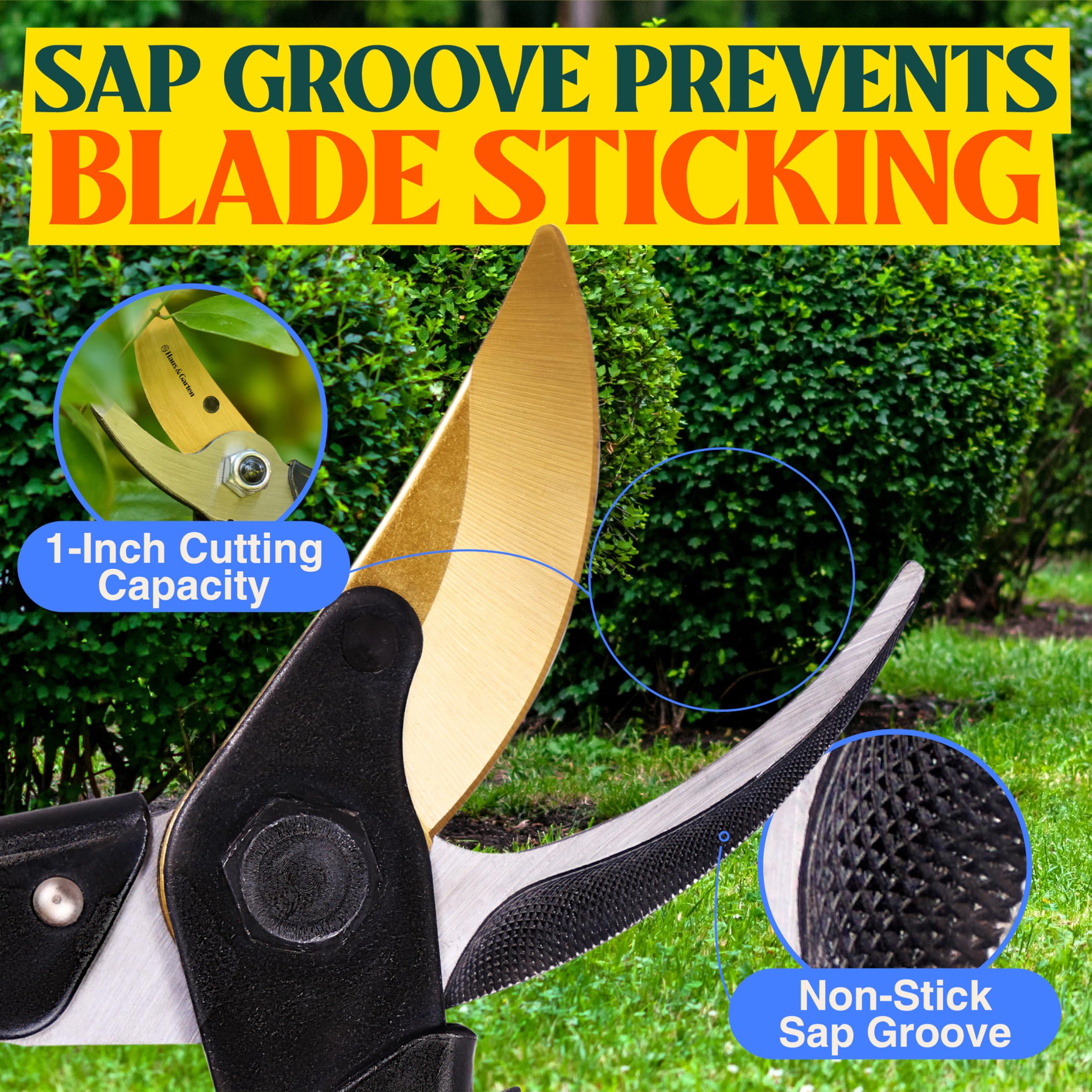 Haus & Garten ForgedPRO 8.75-inch pruning shear in a comfortable cutting pose